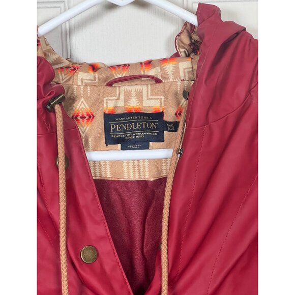 NEW OS Pendleton Rain Coat Poncho Red Hooded Southwestern Print Lining - Picture 3 of 7
